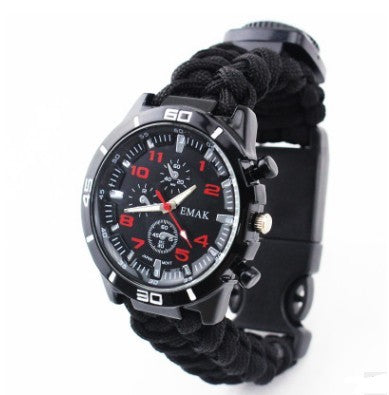 Survival Watch Camping Outdoor Medical Multi-functional Compass Thermometer Rescue Paracord Wristband Equipment Tools kit