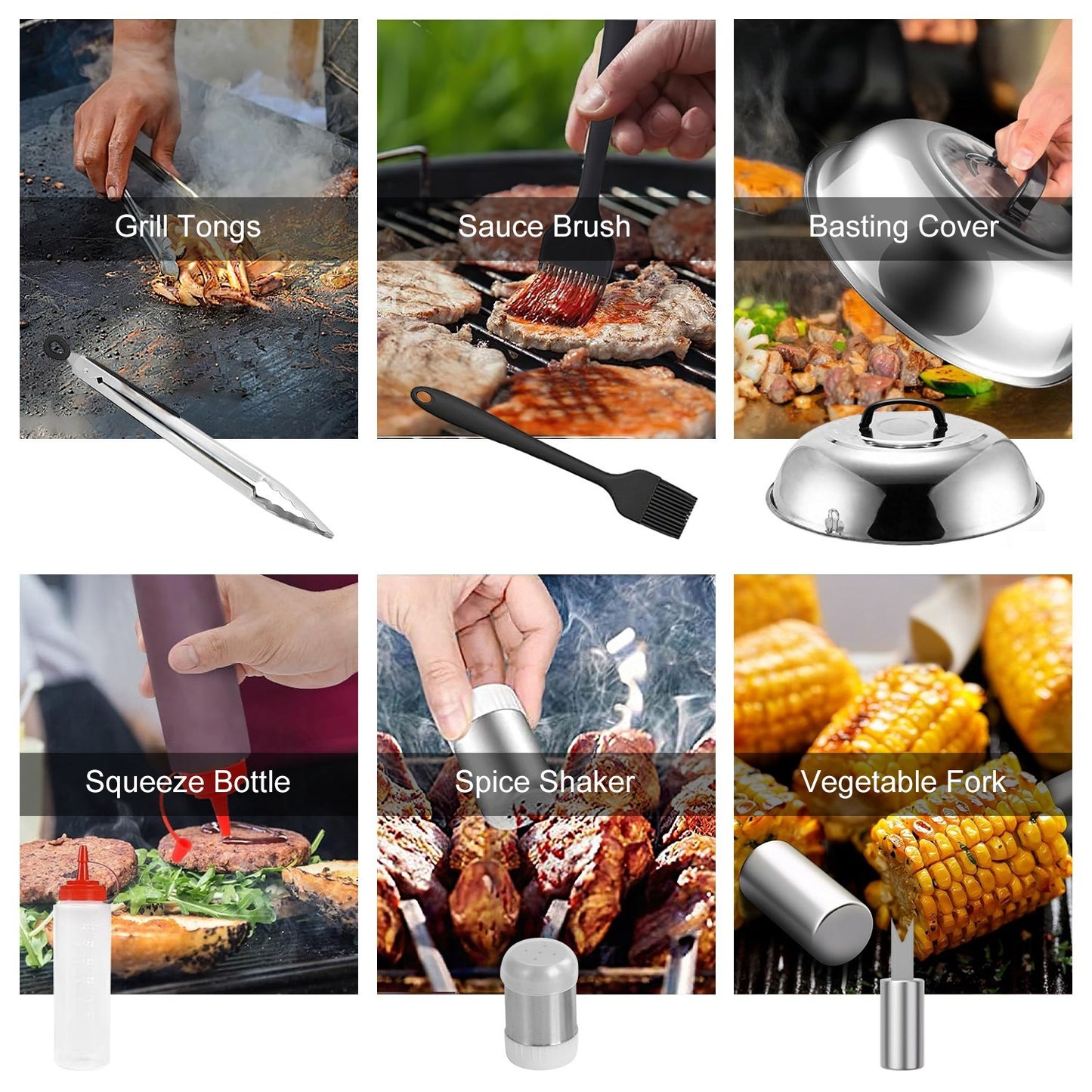 Griddle Accessories Kit Flat Top Grill Accessories For Camp Chef With Spatulas Griddle Press Basting Cover Spice Shakers Vegetable Forks Steel Sticks Egg Rings Storage Bag
