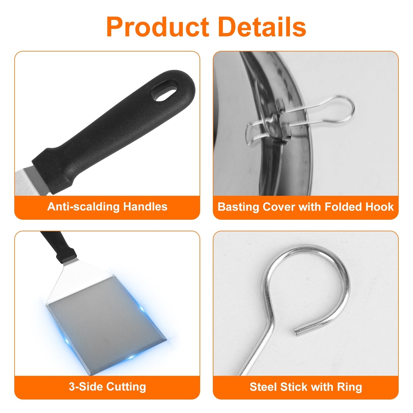 Griddle Accessories Kit Flat Top Grill Accessories For Camp Chef With Spatulas Griddle Press Basting Cover Spice Shakers Vegetable Forks Steel Sticks Egg Rings Storage Bag