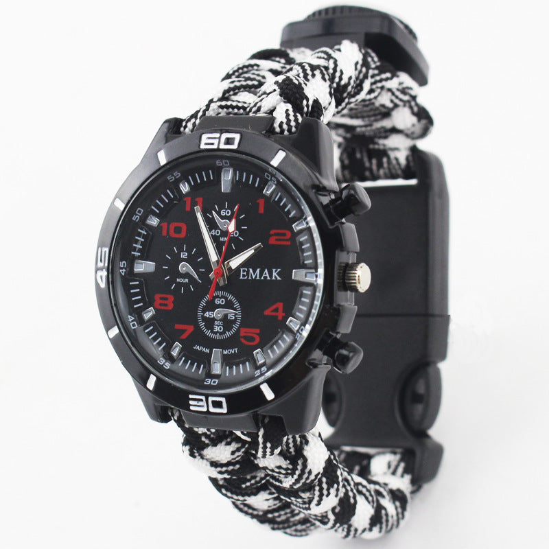 Survival Watch Camping Outdoor Medical Multi-functional Compass Thermometer Rescue Paracord Wristband Equipment Tools kit