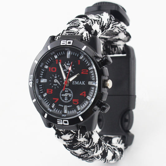 Survival Watch Camping Outdoor Medical Multi-functional Compass Thermometer Rescue Paracord Wristband Equipment Tools kit