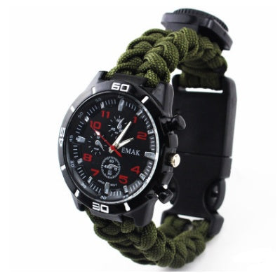 Survival Watch Camping Outdoor Medical Multi-functional Compass Thermometer Rescue Paracord Wristband Equipment Tools kit