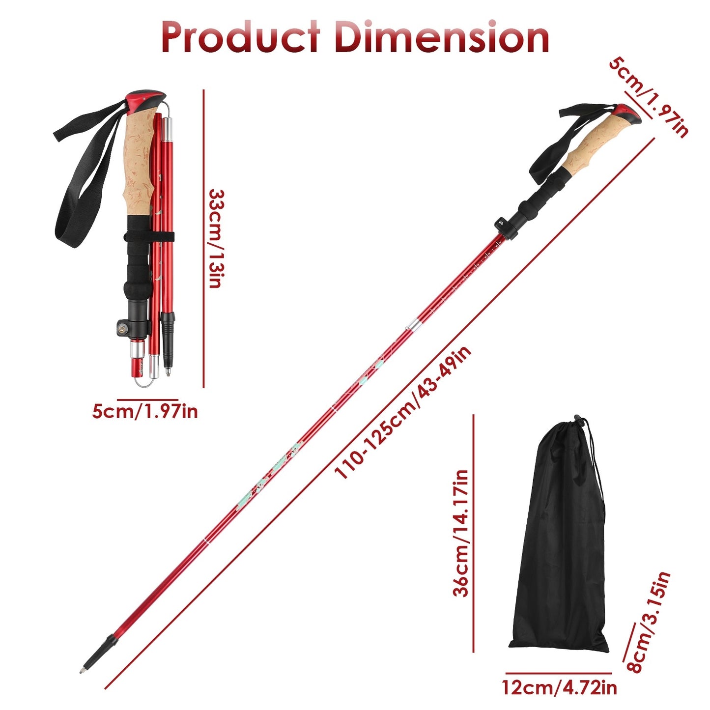 Walking Sticks Collapsible Hiking Poles Folding Aluminum Trekking Poles