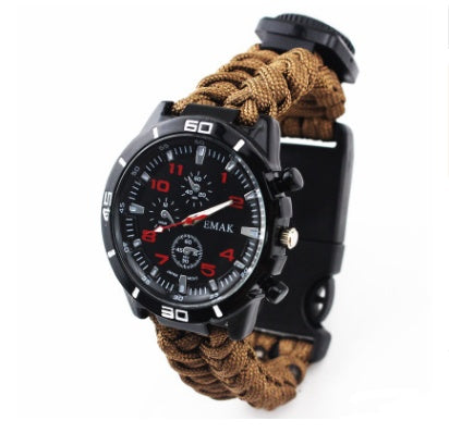 Survival Watch Camping Outdoor Medical Multi-functional Compass Thermometer Rescue Paracord Wristband Equipment Tools kit
