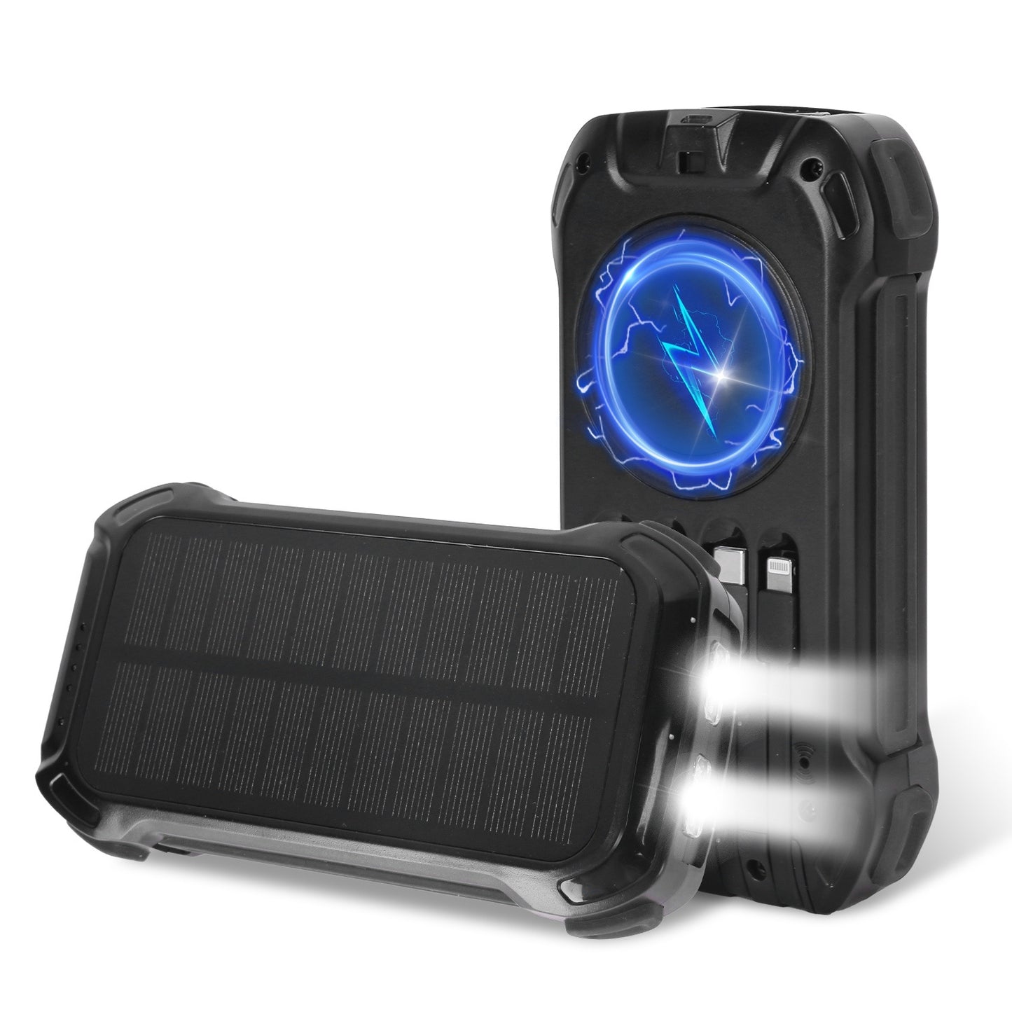 Solar Charger Power Bank Wireless Charging LED Flashlight For Camping Hiking