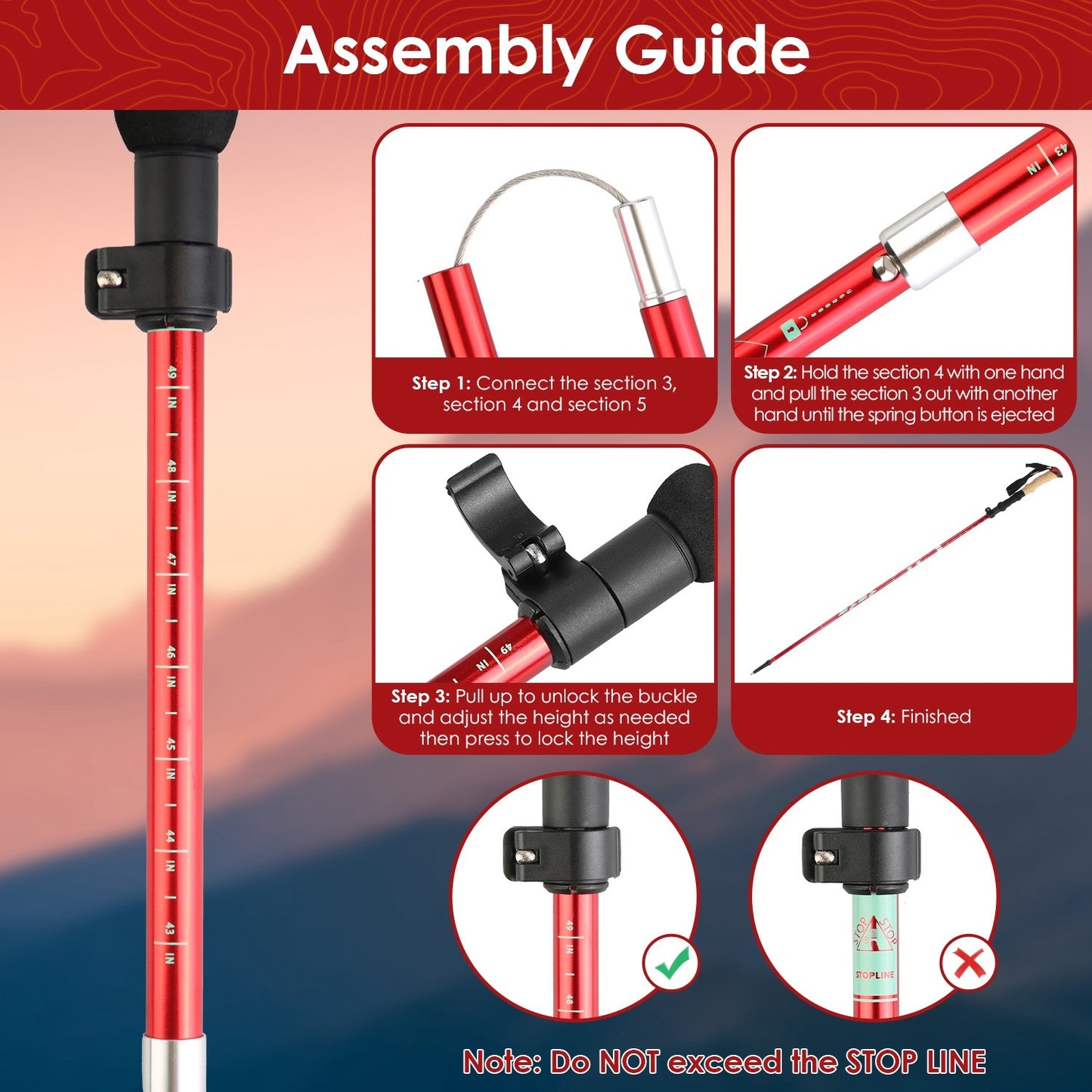 Walking Sticks Collapsible Hiking Poles Folding Aluminum Trekking Poles