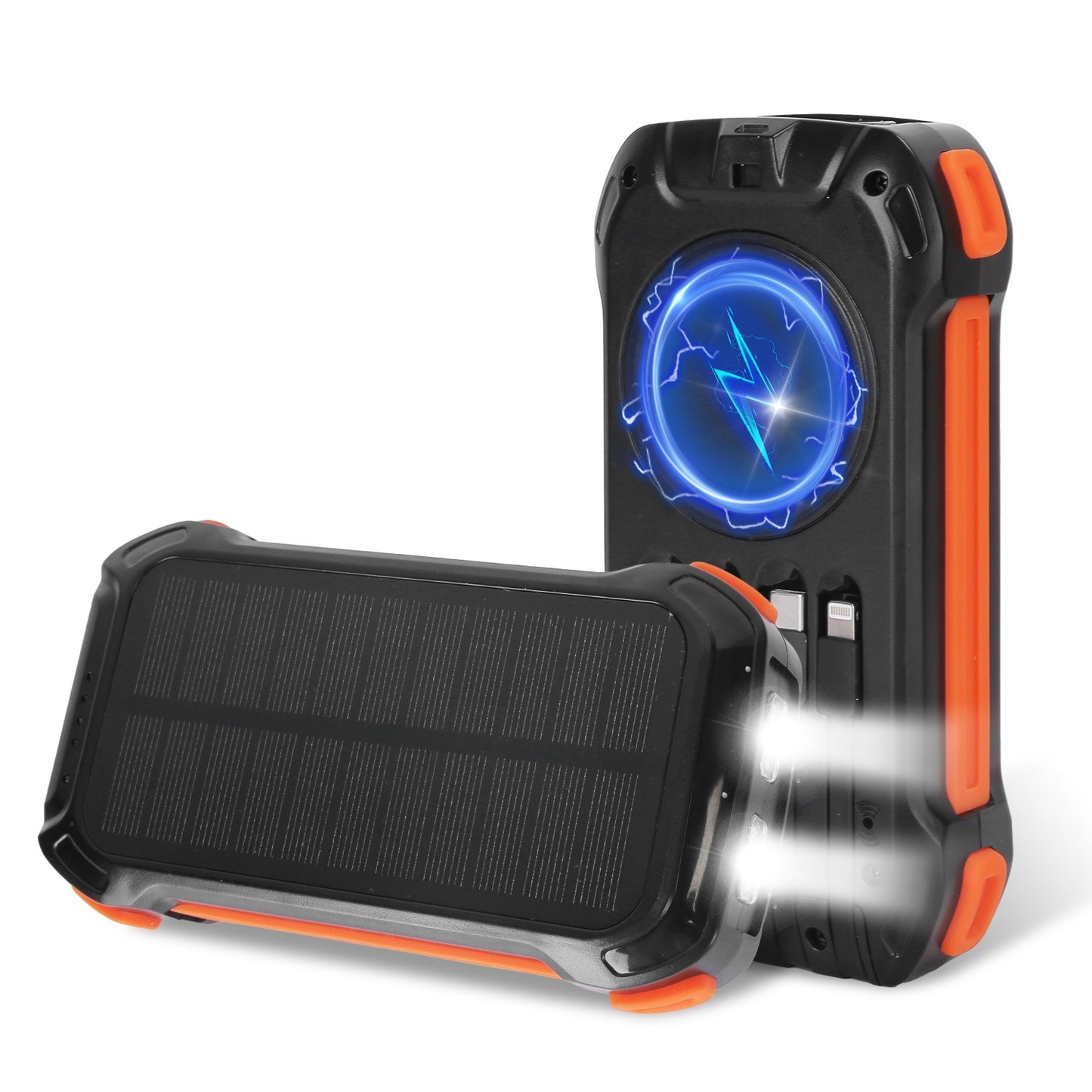 Solar Charger Power Bank Wireless Charging LED Flashlight For Camping Hiking