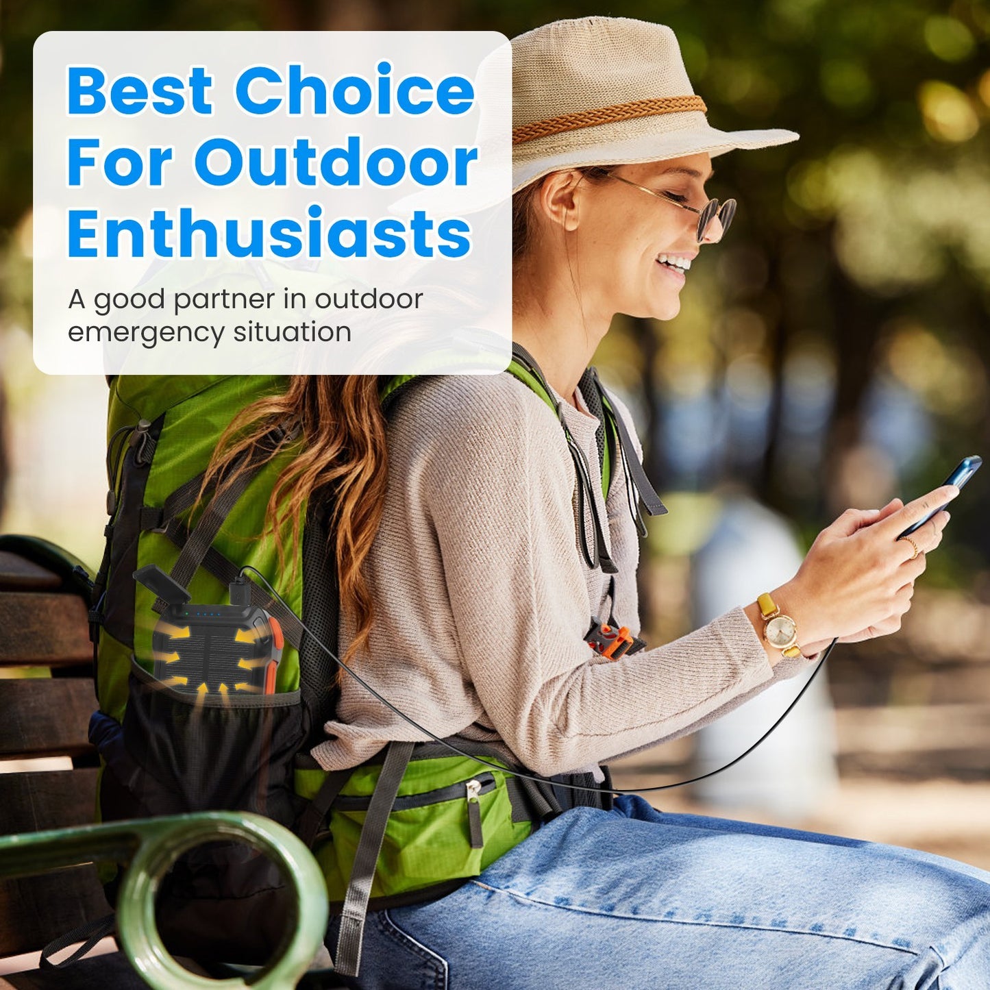 Solar Charger Power Bank Wireless Charging LED Flashlight For Camping Hiking